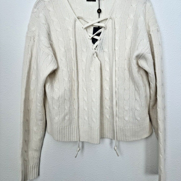 Polo Ralph Lauren Lace Up Neck Cashmere Sweater Cable Cream NWT XL - Picture 8 of 8